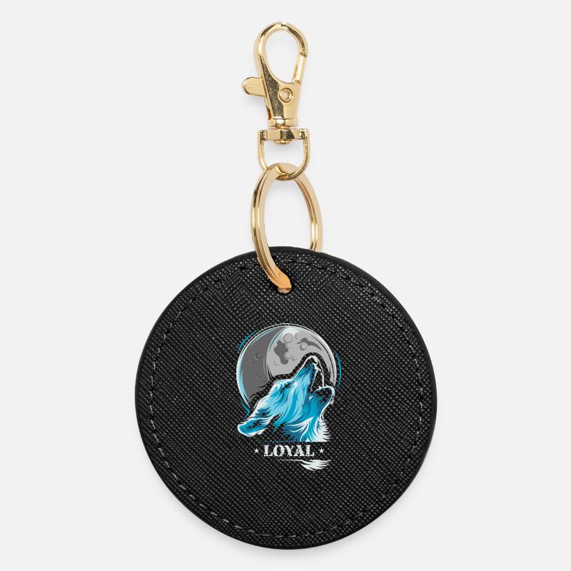 Loup loyal Moon Tee Shirt Wolves Moon Bleu - Porte-clés rond - noir
