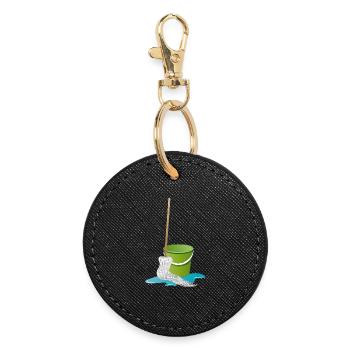 Mop with mop bucket time to clean - Round Keyring - black - Front