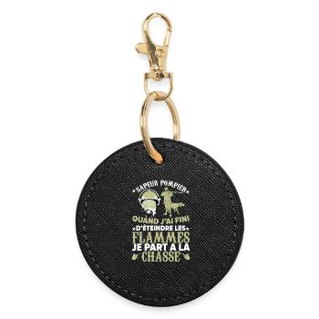 Sapeur pompier qui part à la chasse éteins flammes - Porte-clés rond - noir - Devant