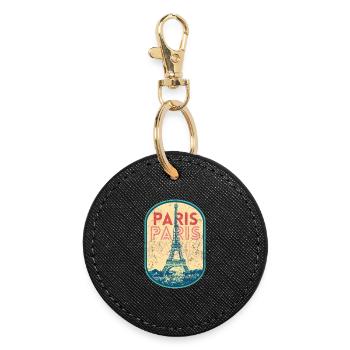 Badge retro, Paris France est ma ville natale - Porte-clés rond - noir - Devant
