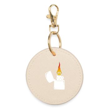 Flammenschädel und weißes Feuerzeug - Runder Schlüsselanhänger - Auster - Vorne