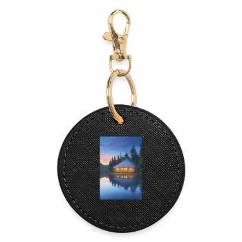 Charming lakeside cabin - Round Keyring - black - Front
