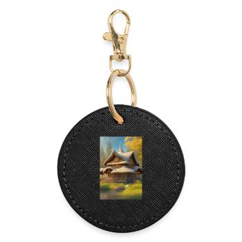 Charming Lakefront Cabin - Round Keyring - black - Front