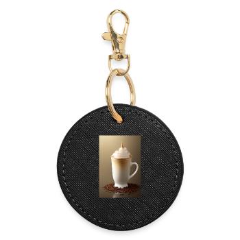 Coffee, coffee beans - Round Keyring - black - Front