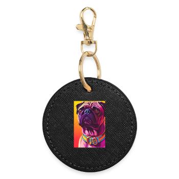 Pug Dog - Round Keyring - black - Front