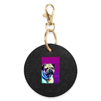 Mops Hund - Runder Schlüsselanhänger - Schwarz - Vorne