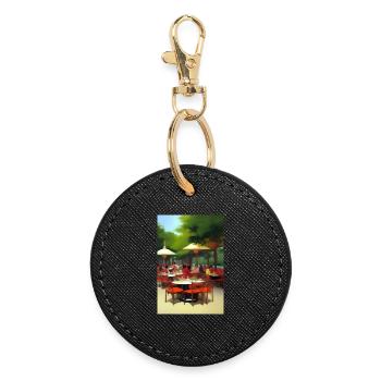 Outdoor Asian Cafe - Round Keyring - black - Front