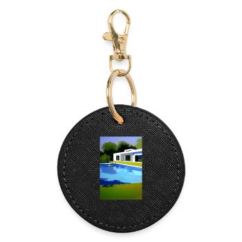 Villa blanche avec piscine - Porte-clés rond - noir - Devant