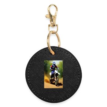 Équitation en motocross - Porte-clés rond - noir - Devant