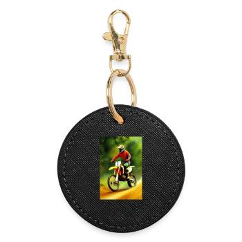 Équitation en motocross - Porte-clés rond - noir - Devant