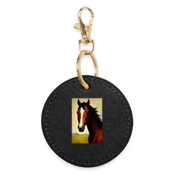 Peinture à l’huile de tête de cheval - Porte-clés rond - noir - Devant