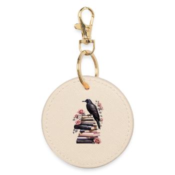 Bücherstapel mit Rabe - Runder Schlüsselanhänger - Auster - Vorne