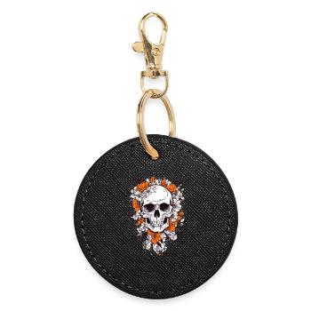 Totenkopf mit Blumen - Runder Schlüsselanhänger - Schwarz - Vorne