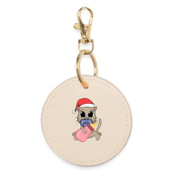 Chat Bébé Noël - Porte-clés rond - huître - Devant