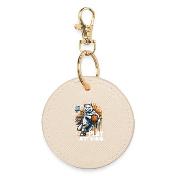 Basketball Cat Long Hair Gift - Round Keyring - oyster - Front