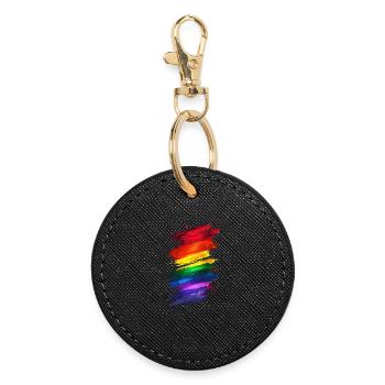 Abstraktes Rainbow Pride Design - Lebendige Kunst - Runder Schlüsselanhänger - Schwarz - Vorne