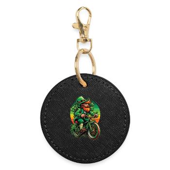 St. Patrick's Day Leprechaun Bicycle Design - Round Keyring - black - Front