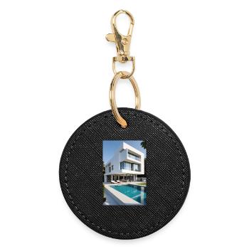 Villa blanche avec piscine - Porte-clés rond - noir - Devant
