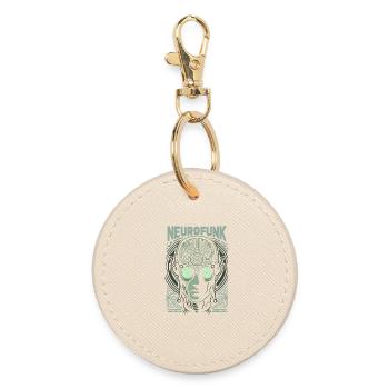 Neurofunk Cyborg Head Drum and Bass Music - Round Keyring - oyster - Front