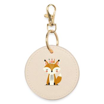 niedlicher Fuchs mit Krone – Minimalistische Kunst - Runder Schlüsselanhänger - Auster - Vorne