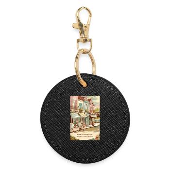 Explore the World by Bicycle - Round Keyring - black - Front