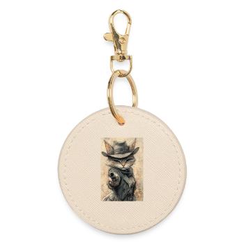 Katzen-Cowboy - Runder Schlüsselanhänger - Auster - Vorne