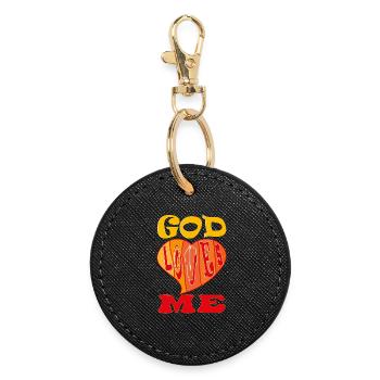 God Loves Me - Round Keyring - black - Front