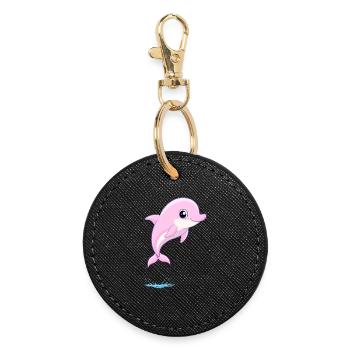 Babyrosa Delfin, der aus dem Wasser springt - Runder Schlüsselanhänger - Schwarz - Vorne