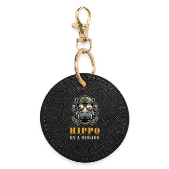Hippopotame en mission - Conception militaire - Porte-clés rond - noir - Devant