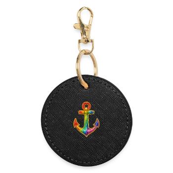 Leuchtender Anker in Regenbogenfarben - Runder Schlüsselanhänger - Schwarz - Vorne