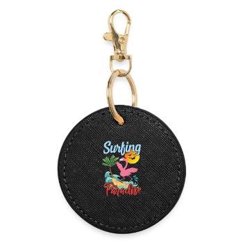 Surfing Flamingo Sunset Design - Round Keyring - black - Front