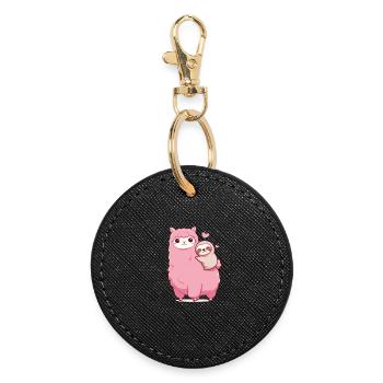 Alpaka Llama Faultier Lama kawaii rosa süß pink - Runder Schlüsselanhänger - Schwarz - Vorne