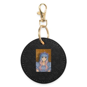 Blumenkrone Animefig mit Pastellhaar - Runder Schlüsselanhänger - Schwarz - Vorne