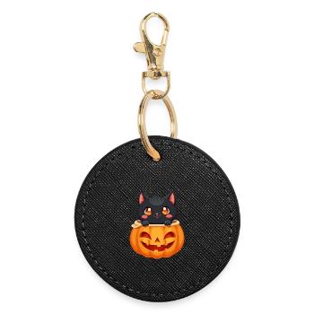 Halloween Cat with Halloween Pumpkin - Runder Schlüsselanhänger - Schwarz - Vorne