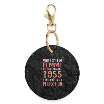 Anniversaire 70 ans - Née en Décembre 1955 - Porte-clés rond - noir - Devant