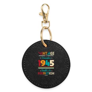 80 Years Anniversary - Vintage - December 1945 - Round Keyring - black - Front