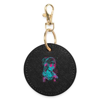 Headphones Girl Woman Music Sound Beat Neon Pink - Round Keyring - black - Front