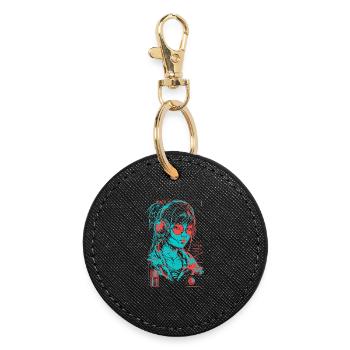 Headphones Girl Woman Music Sound Beat Neon Pink - Round Keyring - black - Front