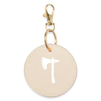 Battle Axe Hatchet Warrior Silhouette Vector - Round Keyring - oyster - Front