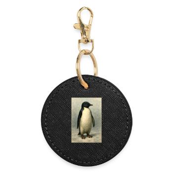 Le Pingouin d’hiver en peinture à l’huile - Porte-clés rond - noir - Devant