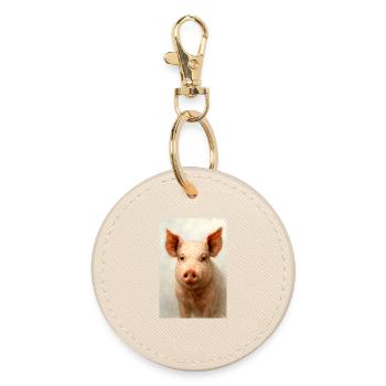 Watercolor Pig Portrait - Round Keyring - oyster - Front