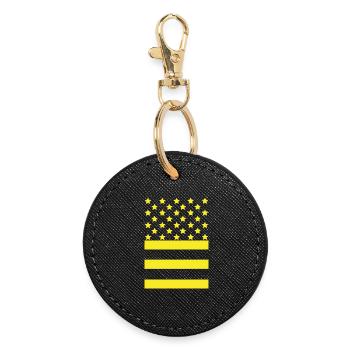 Yellow stars on black striped background - Round Keyring - black - Front