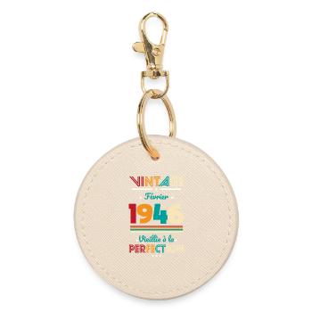 80 Years Anniversary - Vintage - February 1946 - Round Keyring - oyster - Front