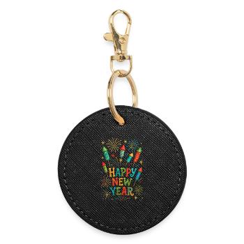 New Year's Eve Fireworks Rockets Happy New Year - Round Keyring - black - Front