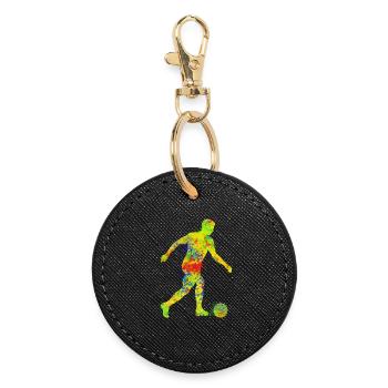 Colorful soccer T-shirt for sports fans - Round Keyring - black - Front