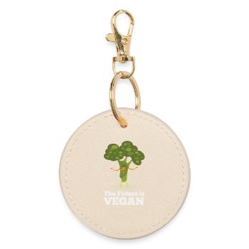 The Future is Vegan - Round Keyring - oyster - Front