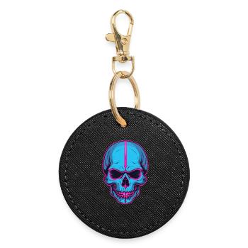 Neon Skull Blaue Schädelflair - Runder Schlüsselanhänger - Schwarz - Vorne
