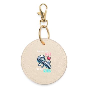 Funny Screwing Nut Pair Design - Round Keyring - oyster - Front