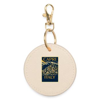 Capri Italy – Navy & Gold Vintage Poster Art Deco - Round Keyring - oyster - Front