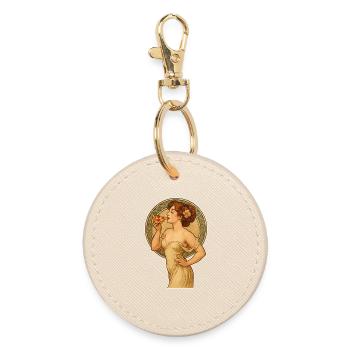 Art Nouveau Pin-Up: Elegante Frau mit Pizza - Runder Schlüsselanhänger - Auster - Vorne